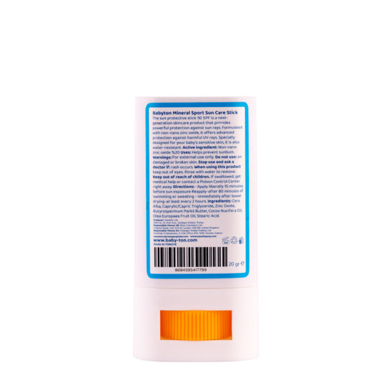 Detský opaľovací krém s minerálnym filtrom SPORT SPF 50, v tyčinke, 20 g, Babyton